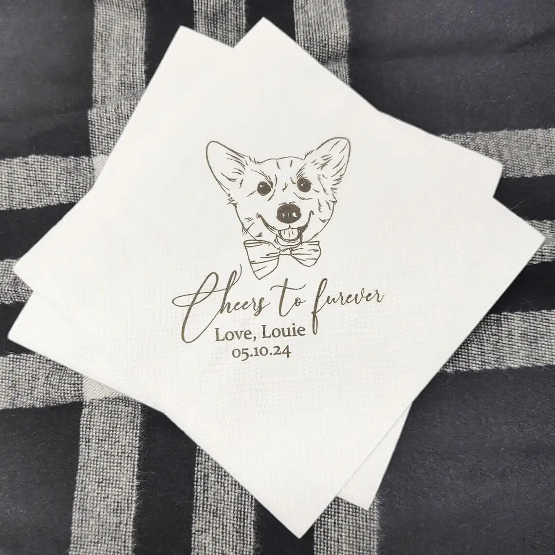 Custom Illustrated Dog Wedding Napkins, Personalized Pet Cocktail Napkins, Pet Napkins, Dog Cocktail Napkins, Pet Sketch Napkins