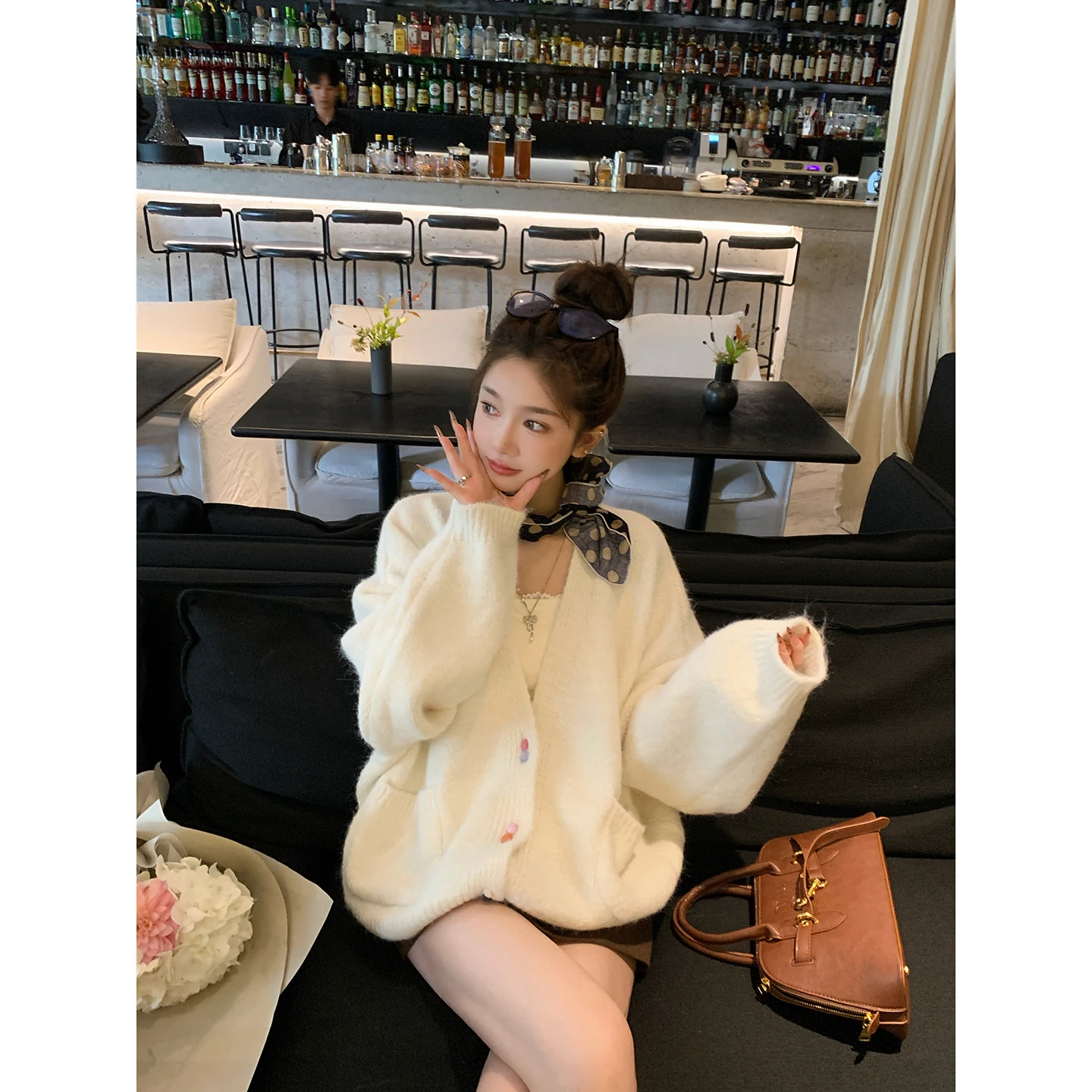 

Chen Dauyu вязаный открытый кардиган женский свободный свитер с v-образным вырезом верхняя одежда осень-зима корейский Sle Aosphere Feeling Lazy Sle