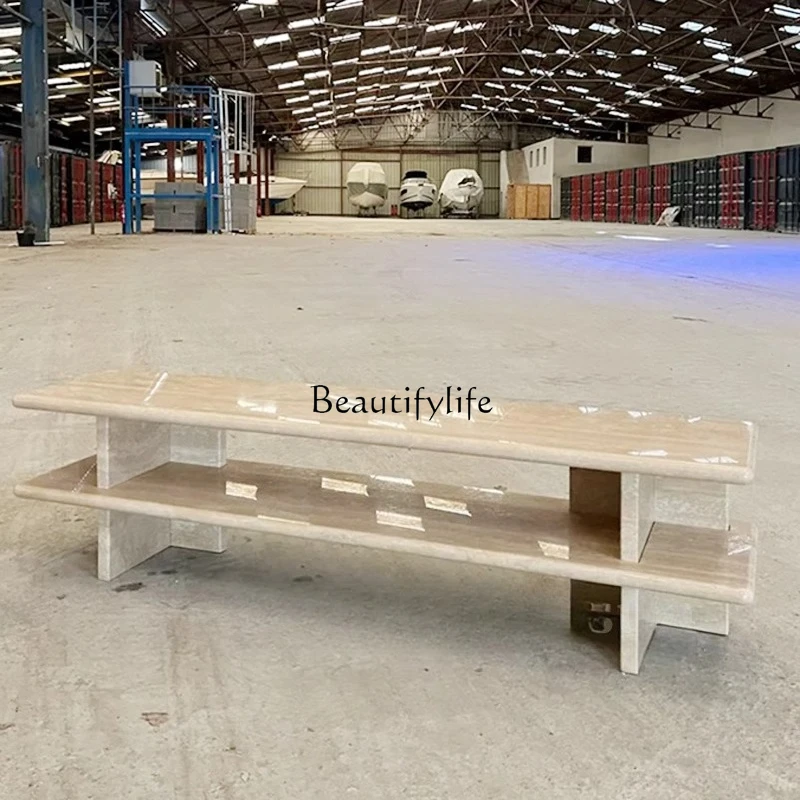 

jj Italian minimalist light luxury natural travertine porch table marble table