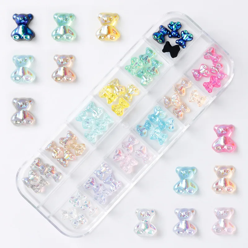 60PCS X 3D Acrylic  Aurora AB Bear Charms Gummy Bear Cabochon Mixed Iridescent AB Candy Charm Beads for DIY Jewelry