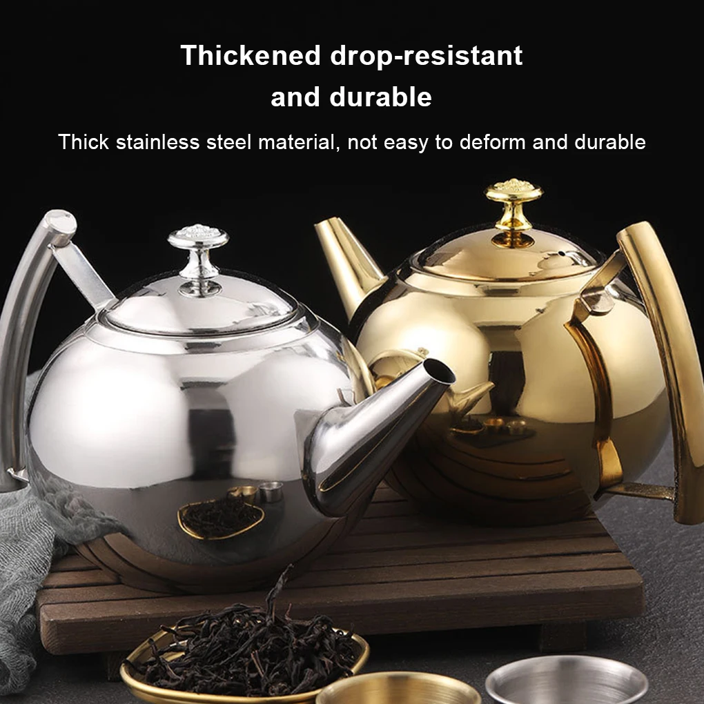 1L/1.5L/2L Polished Stainless Steel Teapot Tea Pot Coffee With Tea Leaf Filter Infuser Pot Induction Cooker Teapot Accessory