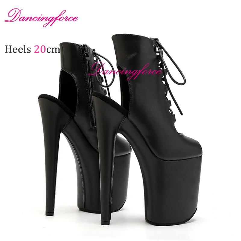 New Black Matt  Suede Sexy 20cm Peep Toe Super High Heels Platform Woman Sandals Boots Roman Gladiator Exotic Pole Dance Shoes