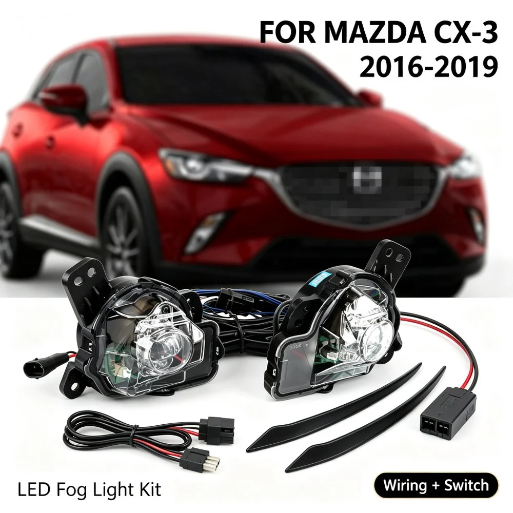 MZ773BL Front Fog Light Kit For Mazda CX-3 2016 2017 2018 2019 LED Bumper Lamp with Wiring Harness Switch