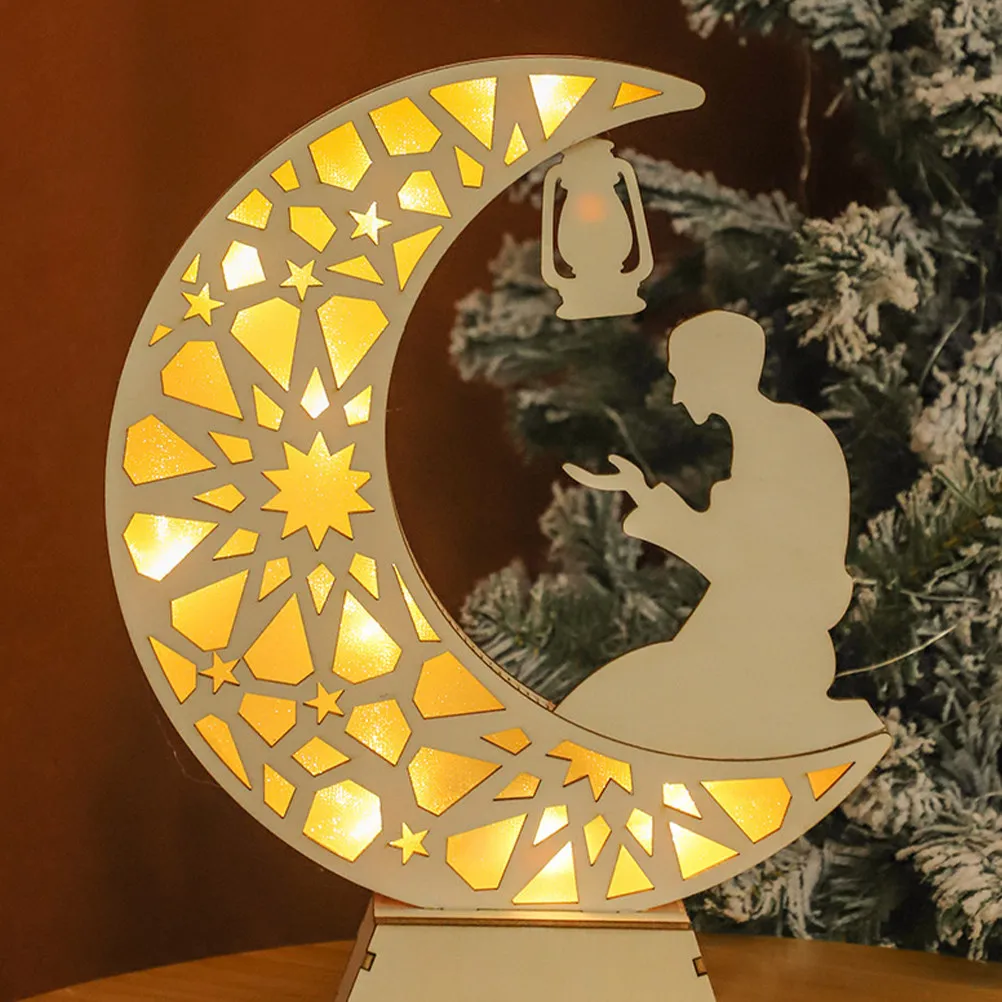 

Ramadan Lamp Tabletop Ornament Wood LED Light Exquisite Eid Mubarak Decorative Festival Craft Home Decor Ramadan Wooden Light
