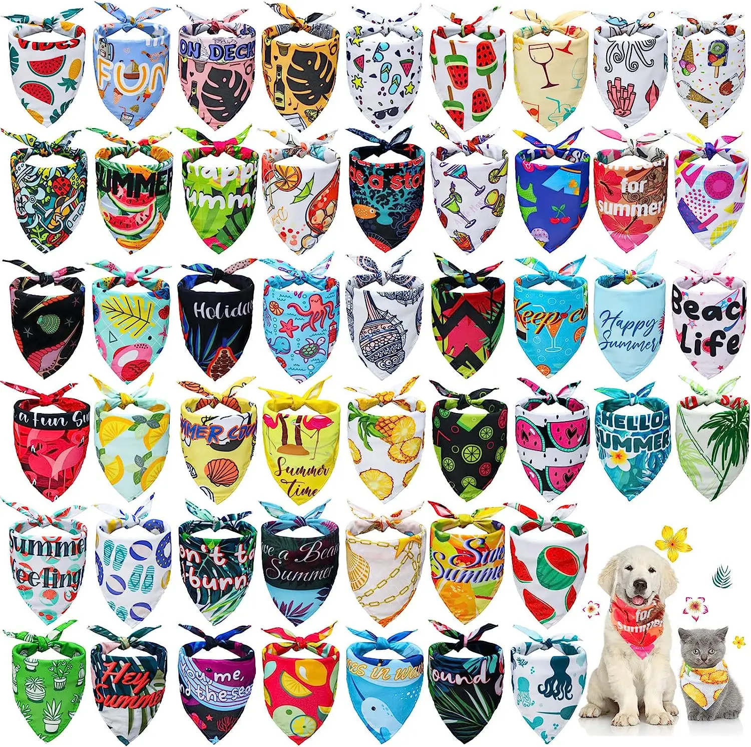 50Pack Sommer Hawaii Hund Bandanas Weiche Dreieck Hund Schals Polyester Obst Bandana Blumen Muster für Kleine Medium Große Haustiere – Detail 2