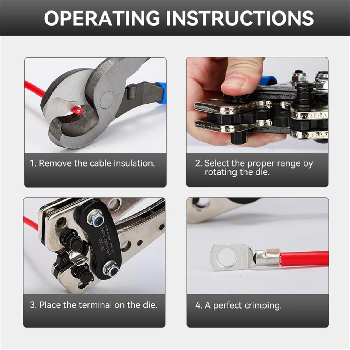 Battery Cable Crimping Tool for AWG 10-1 Copper Ring Lug with Cable Cutter, Heavy Duty Crimper for Wire Lugs HX-50B