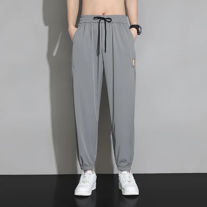 Y2K Men's Sports Pants New Casual and Fashionable Versatile Drawstring Straight Leg Pants for Outdoor Camping Ice Silk Pants
