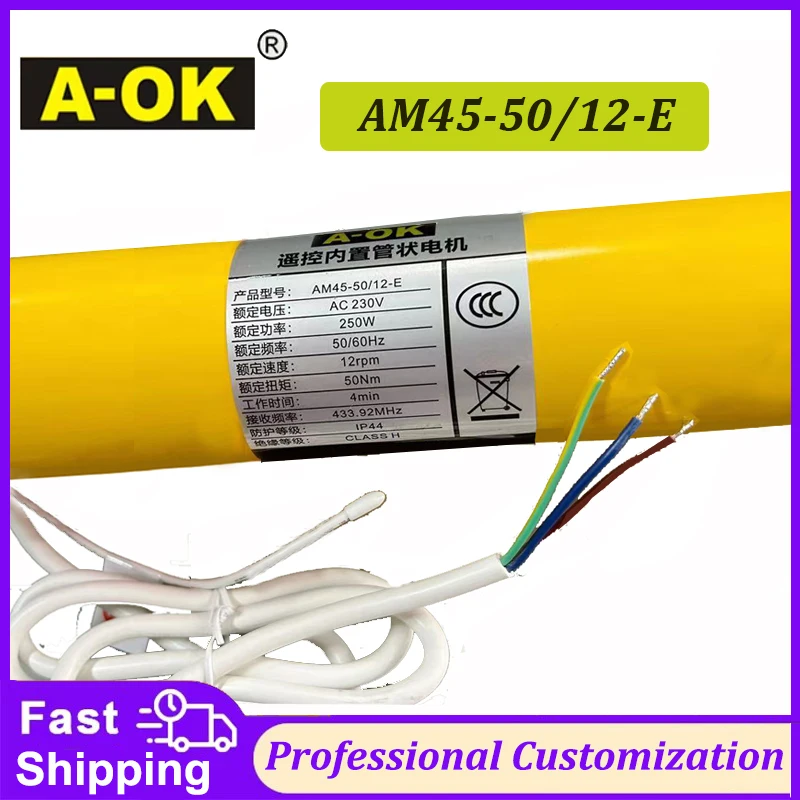 

A-OK Rolling Blinds Motor AM45 50/12 E,AC230V 50/60HZ,Rf433 Control 3 Wire Tubular Motor for Rolling Blinds/Canopy/Lift System