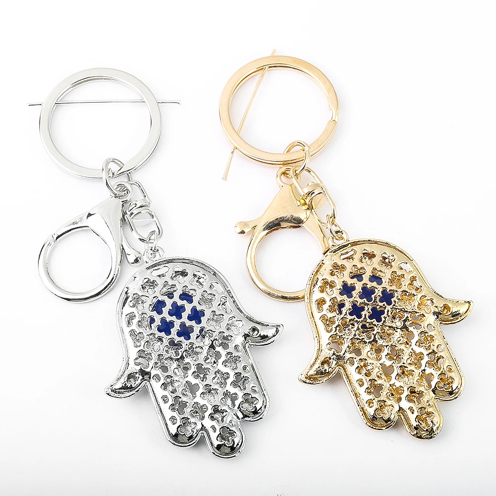 1PC Fatima Hands Hollowed Out Turkish Blue Eyes Pendant Keychain Mobile Phone Chain Portable Amulet Bag Decorative Accessories