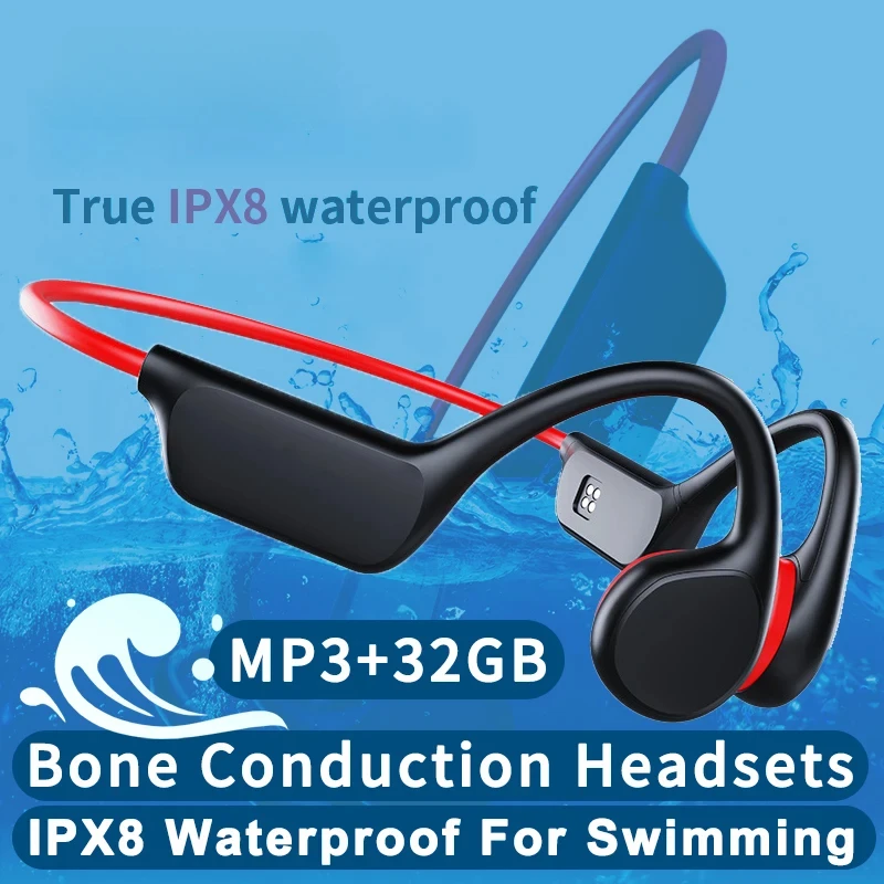 Upgrade Bone Conduction Headsets Bluetooth 5.3 Wireless Ear-hook Headphone IPX8 Waterproof MP3 32GB With Mic For Swimming Travel