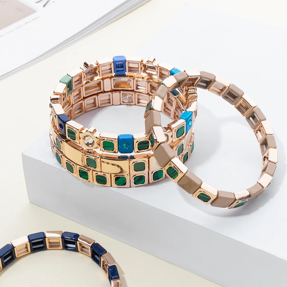 مطعمة الحجر الطبيعي أساور للنساء ، الذهب اللون ، بوهو مطاطا الإسورة ، اليدوية مطعمة الماس والمجوهرات ، تصميم جديد ، 8x8 مللي متر ، 2023 #5