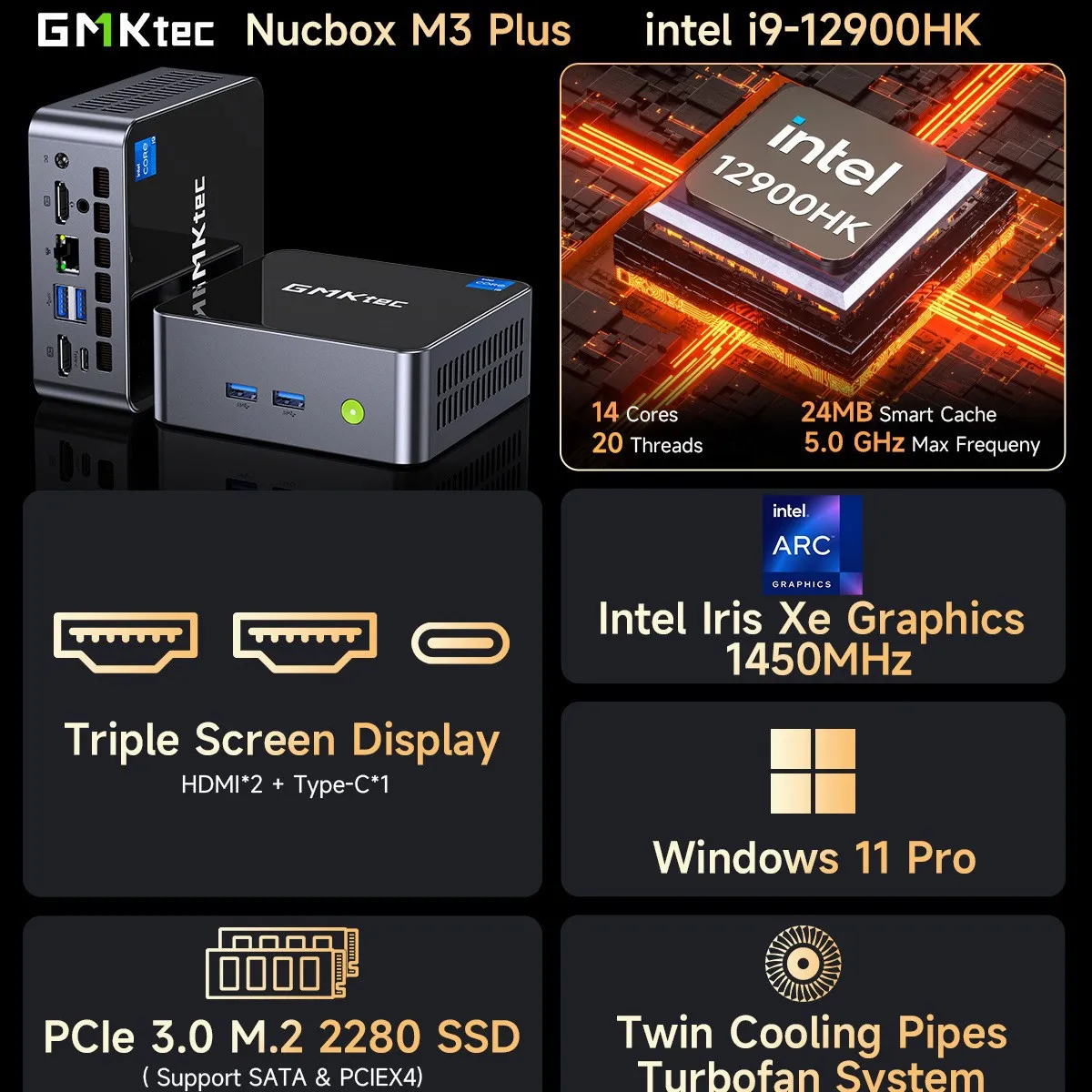 In stock M3 mini PC i5-12450H/13500H high-performance office gaming desktop miniPC