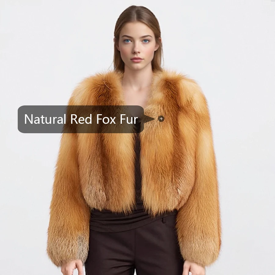 Collarless Red Fox Fur Coat Short Natural Full Skin Fur Coat Real Fox Fur Petite Jacket Best Selling Women's Winter Jacket