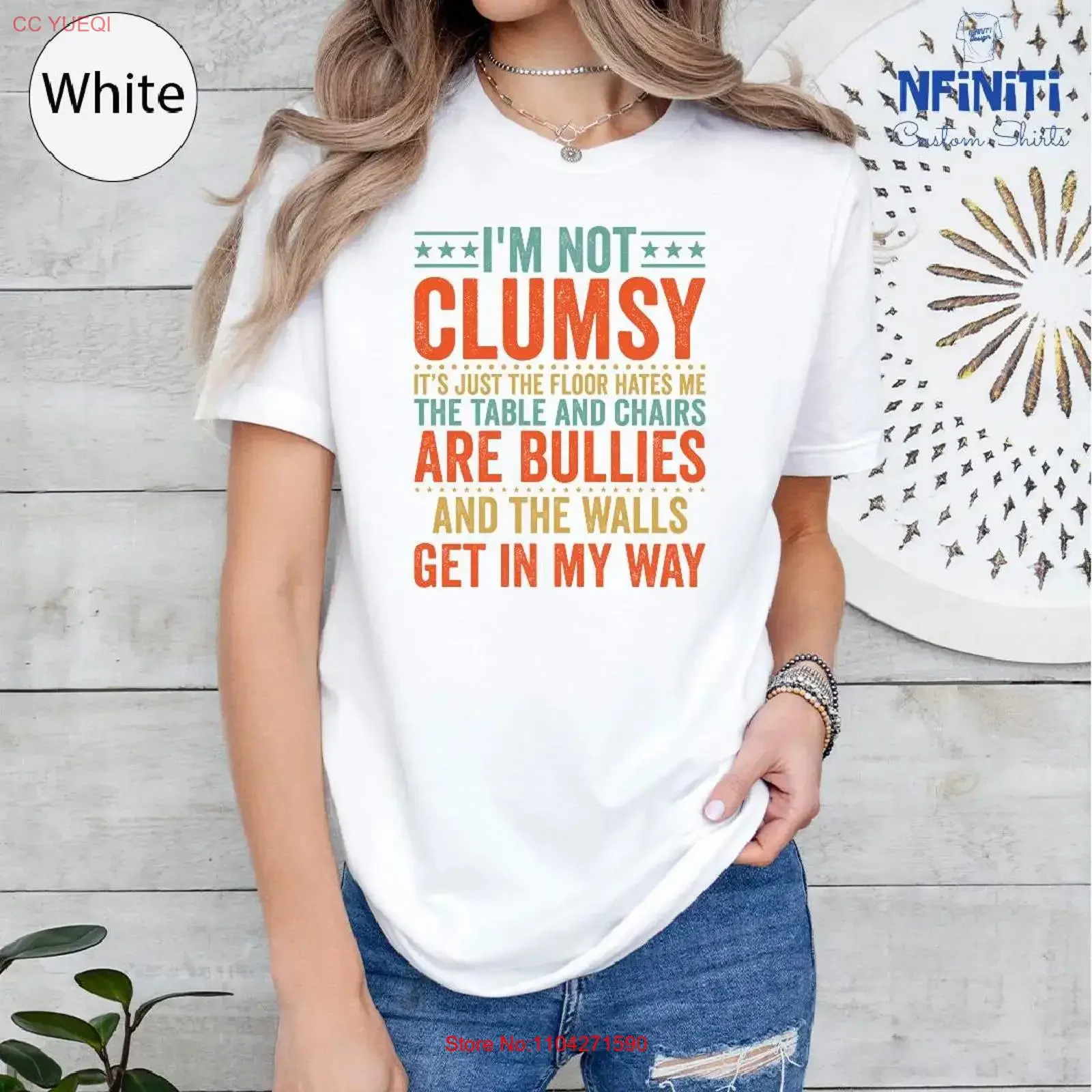 I'm Not Clumsy Just The Floor Hates T Shirt For Women Sassy Sarcastic Funny Trendy Me vintage Washed Versatile Casual Stretched
