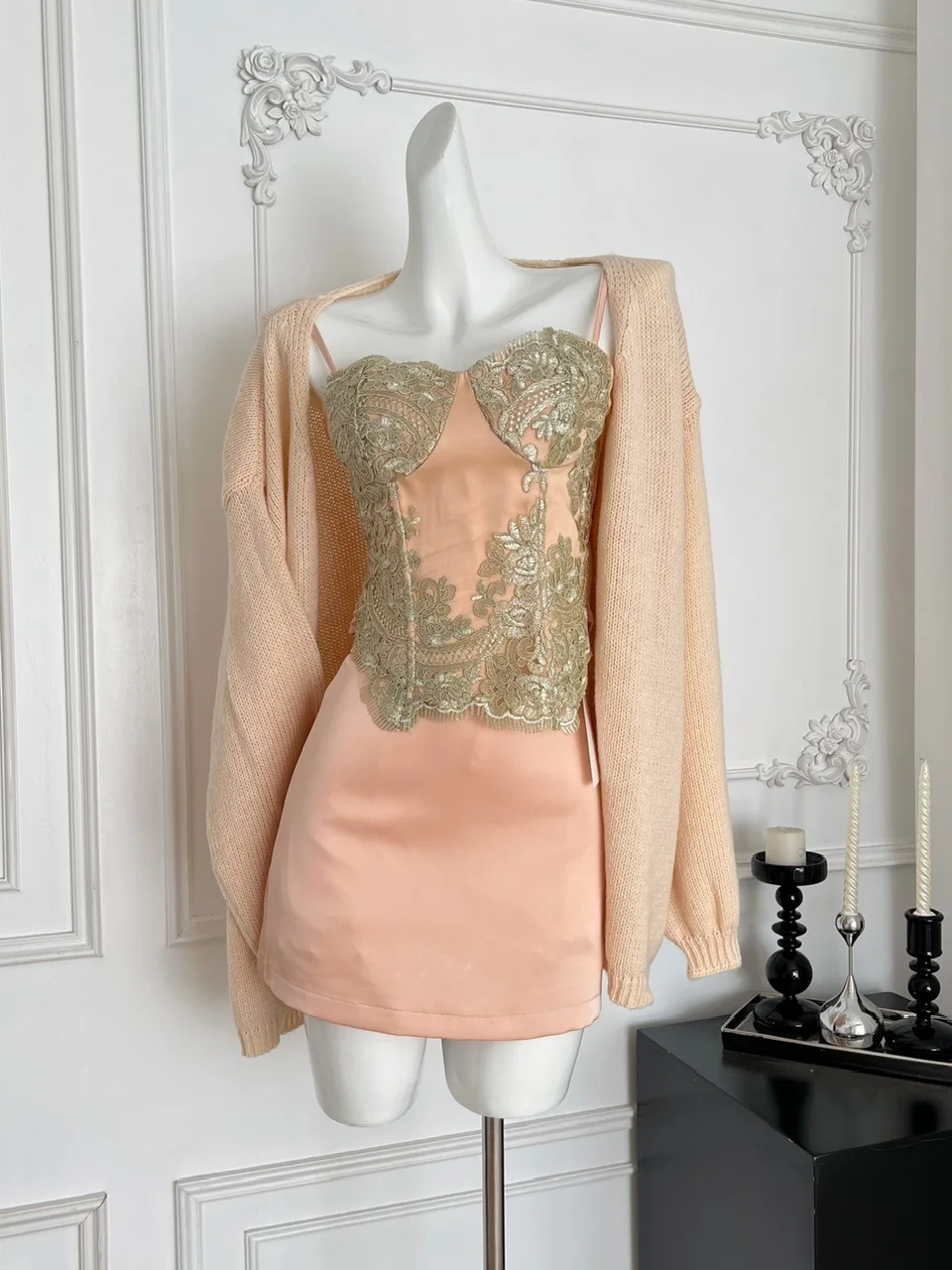 

Spicy Girl Lace Trim Slim Fit Two-Piece Set ort Skirt ter Top High Waist V-Ne Long Sve Autumn Faion for Women