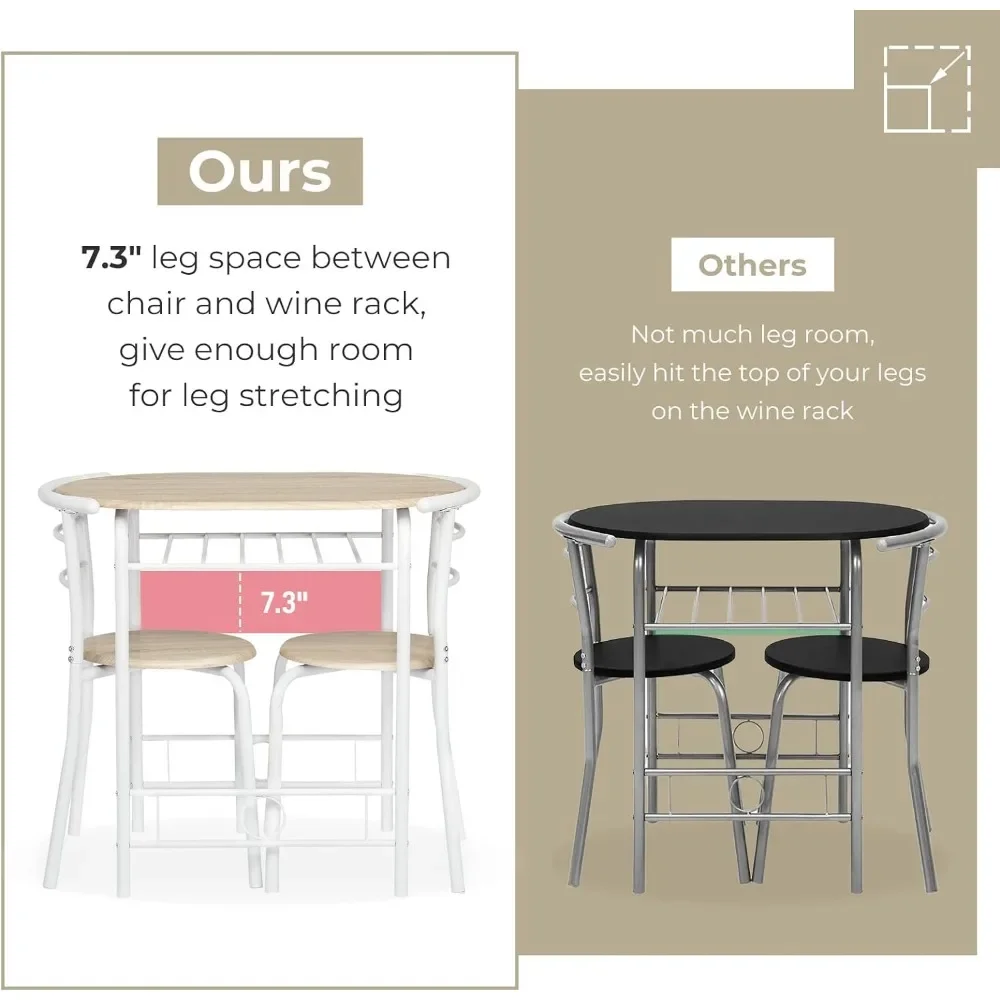 3 Piece Dining Set,Small Kitchen Table Set for 2,Breakfast Table Set,Kitchen Wooden Table and 2 Chairs for Small Space