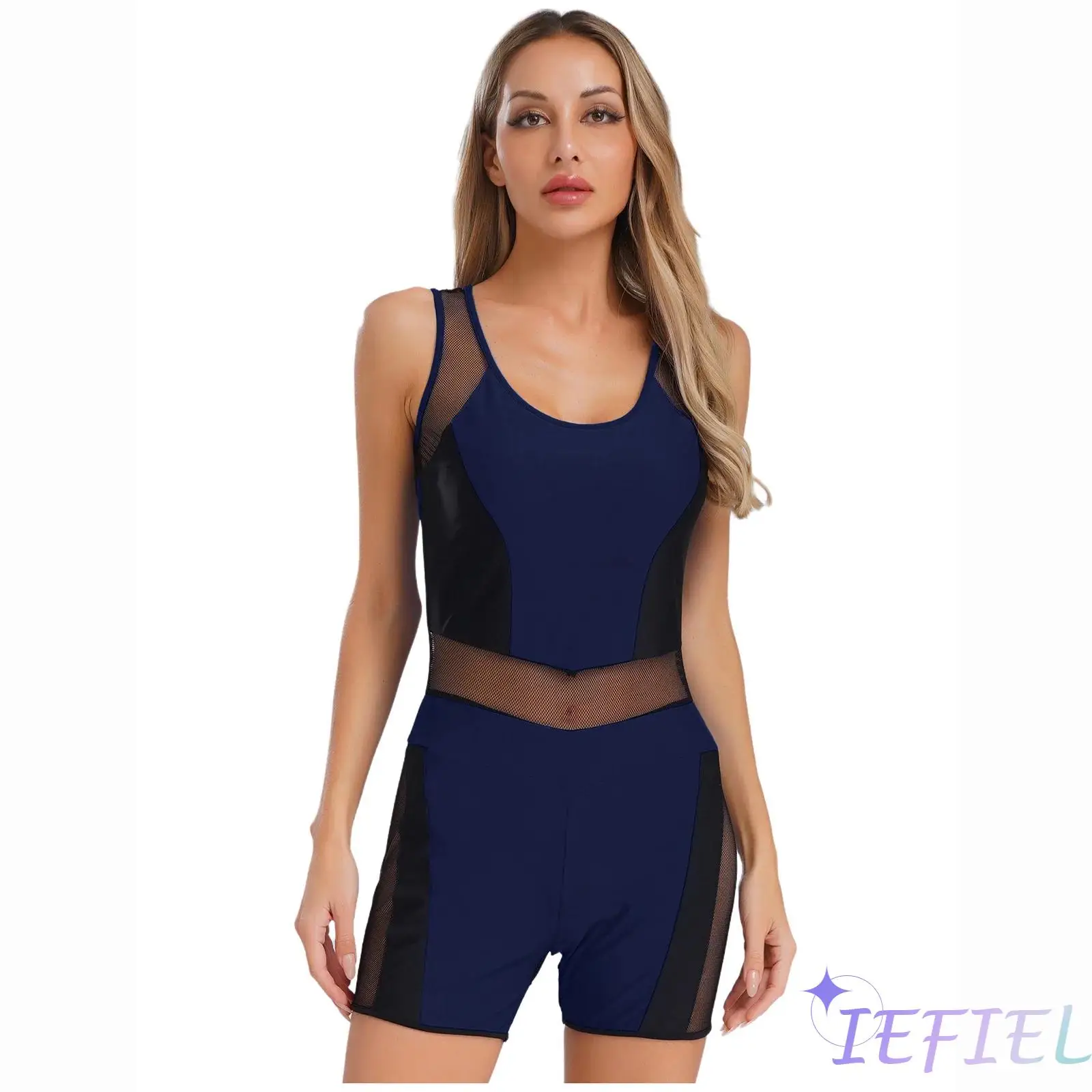 

Women Gymnastics Sheer Mesh Patchwork Jumpsuit with Removable Chest Pads for Ballet Dance Practice Workout Yoga Figure Skating