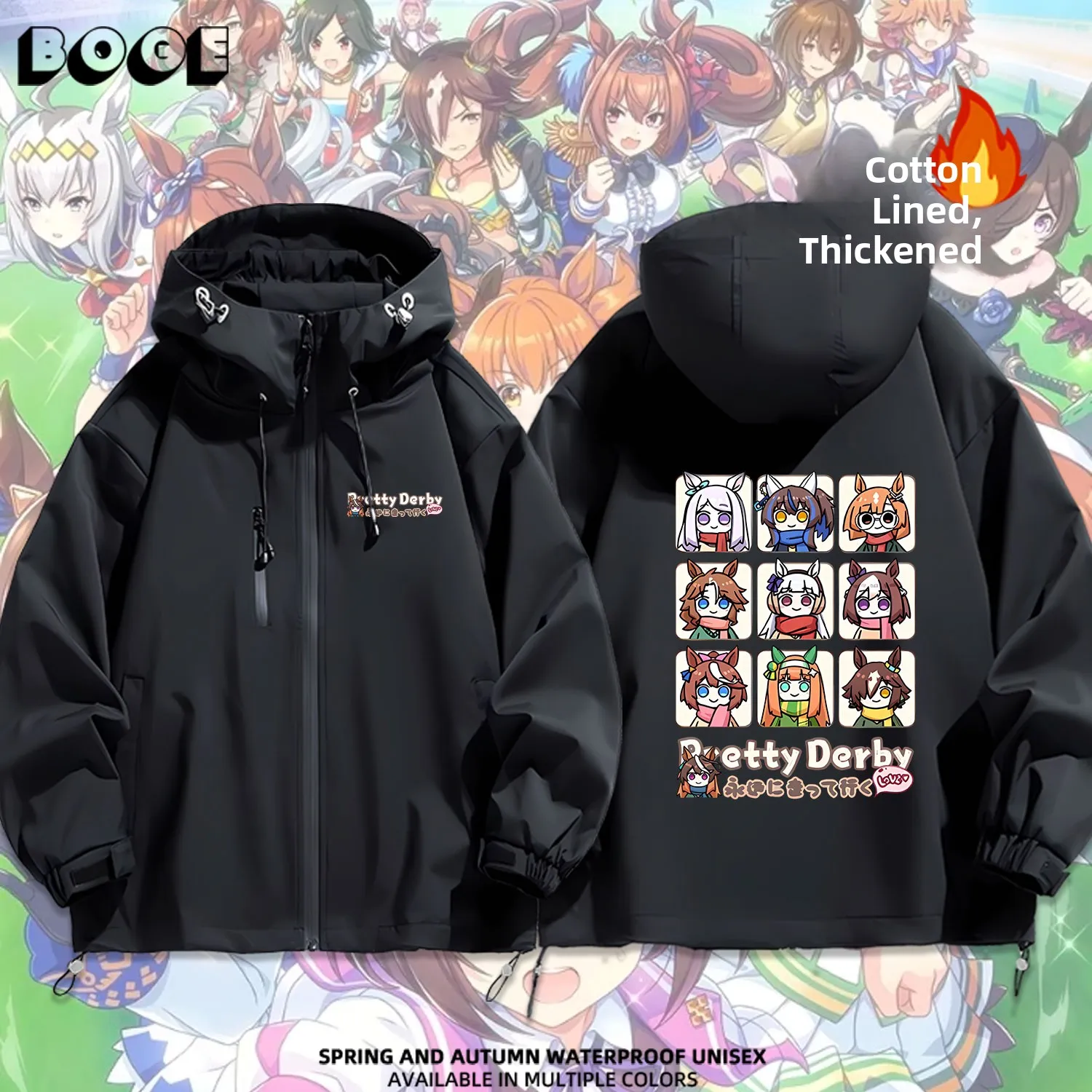 

Thiened Cotton-lined Double-layer Hooded Racing Jaet Outdoor Casual Sle Waterproof Polyester Fiber Coat