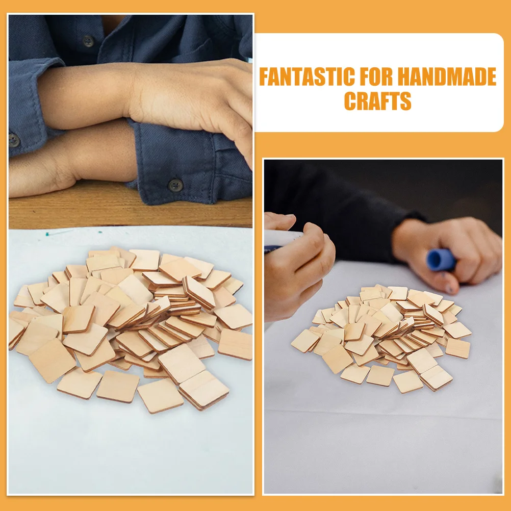 

100pcs Natural Wooden Blanks Square Pieces Unfinished Diy Craft Supplies For Kids Decorative Wall Hanging Ornament Wood Squares