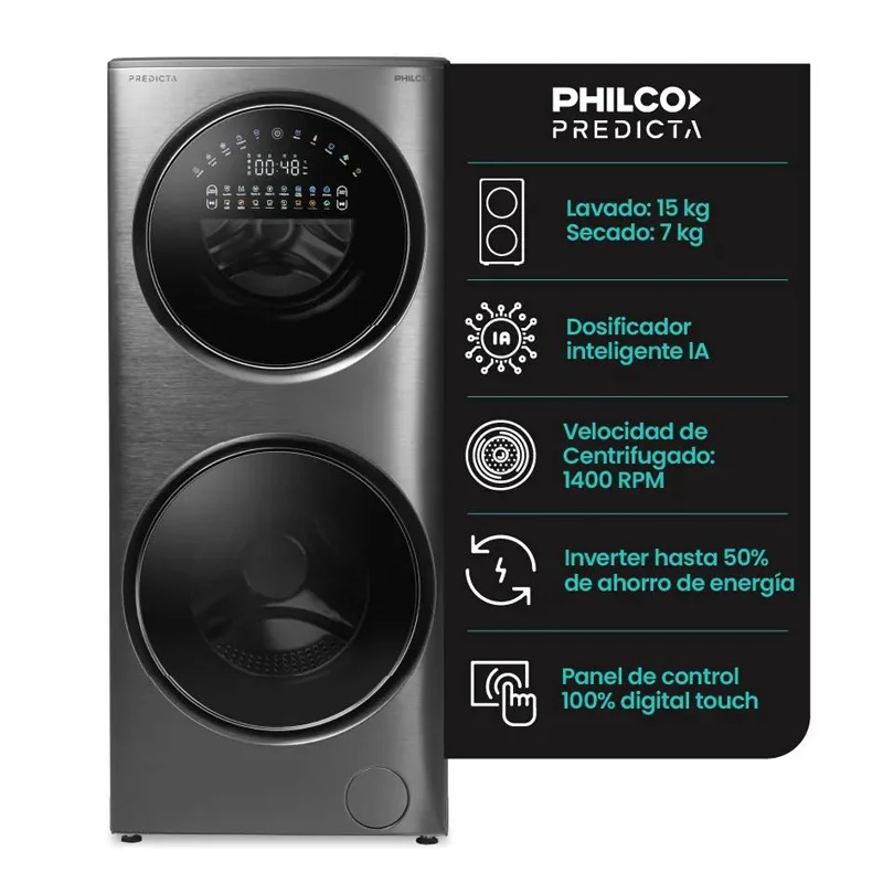 Stacked Kit Washing Machine Front Loading 15KG With Dryer Inverter 1400RPM LED Display Support AI Smart Wash 15 Mins Quick Wash