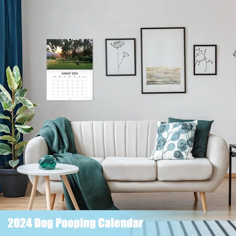 1 PCS Dog Pooping Wall Calendar As Shown Funny 2024 Pooches With Beautiful Places Calendar For 2024 Family Planner