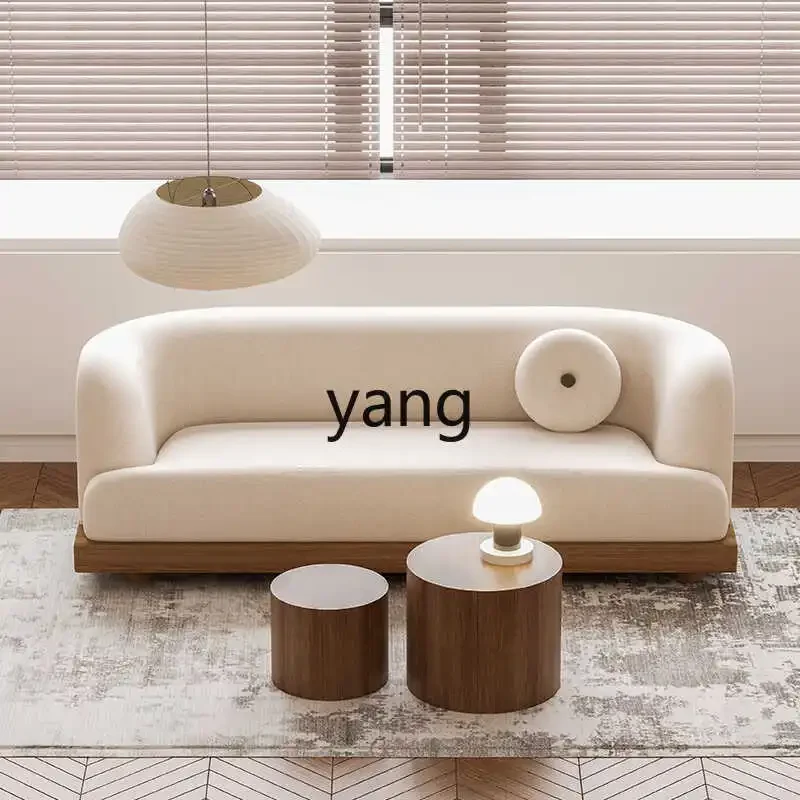 CX Modern Cream Fabric Solid Wood Light Luxury Lamb Fleece Straight Row Sofa