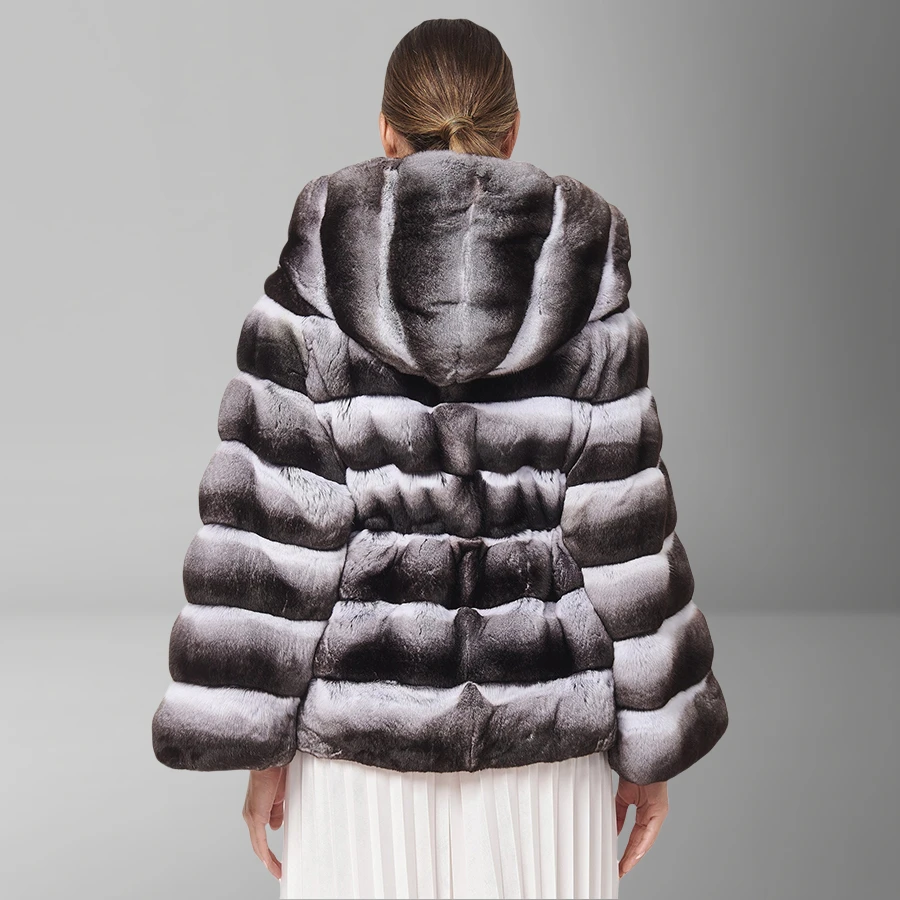 Giacca in pelliccia di coniglio Rex naturale con cappuccio Giacca invernale da donna Cappotto in vera pelliccia di coniglio con cintura Giacche in vera pelle di vendita calde