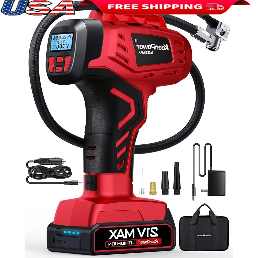 

Portable Digital Tire Inflator Automatic Air Compressor 160PSI LED Light Dual Power Supply 4 Modes LCD Gauge