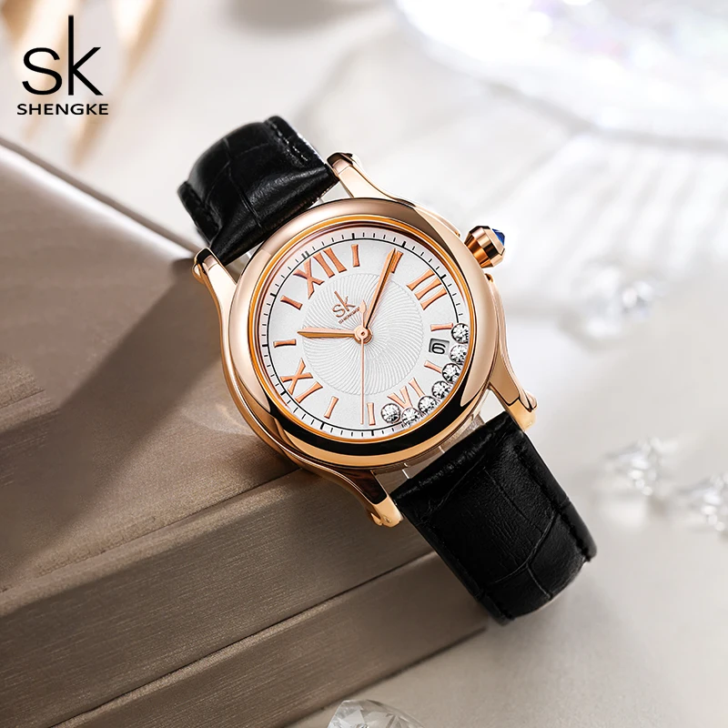 Shengke Fashion Diamond Women Watches New Luxury Leather Strap Woman Quartz Wrist watches Gift Clock for Lady Relogio Feminino