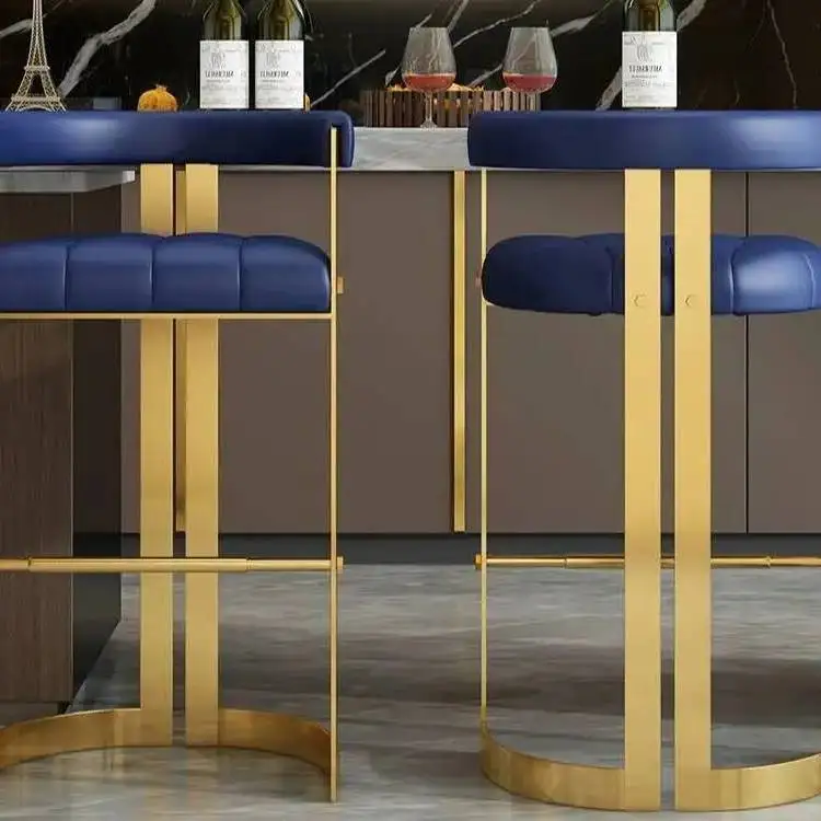 

Cushion Luxury Minimalist Home High Stool with Backrest Kitchen Island Upholstered Dining Table Chair Bar High Stool