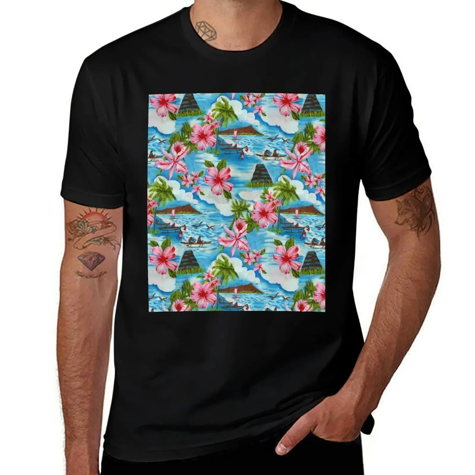 Hawaiian Scenes in Pastel Colors T-Shirt anime tshirt quick drying Luxury man valentines boutique clothes anime shirts men