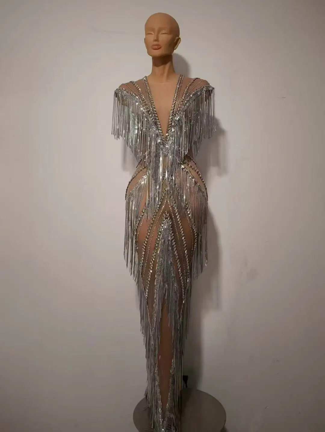 فاخر سباركلي الماس شرابات مثير شبكة شير فستان طويل المرأة مساء حفلة عيد ميلاد ملهى ليلي مهرجان التقطت الصور المرحلة ارتداء