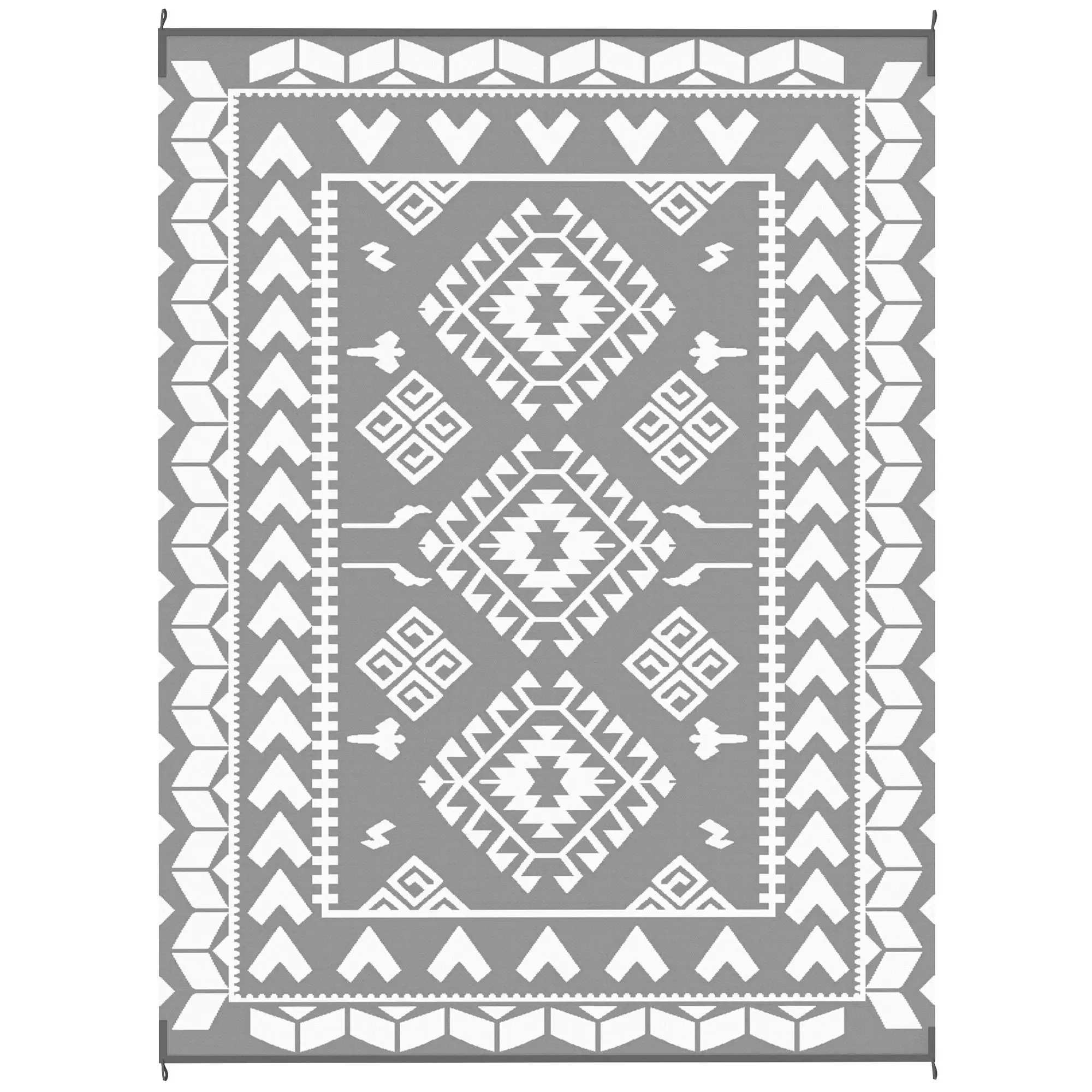 

For Outsunny Reversible Outdoor Rug, Waterproof Plastic Straw with Carry Bag, 9' x 12', Gray & White Rhombus Patchwork