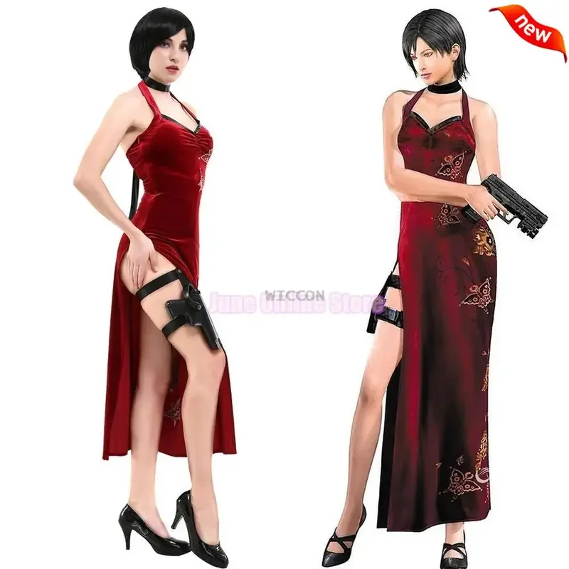 Ada Wong Cosplay Costume embroidery cheongsam style red dress women Halloween sexy women agent cosplay costume xs-xxxl