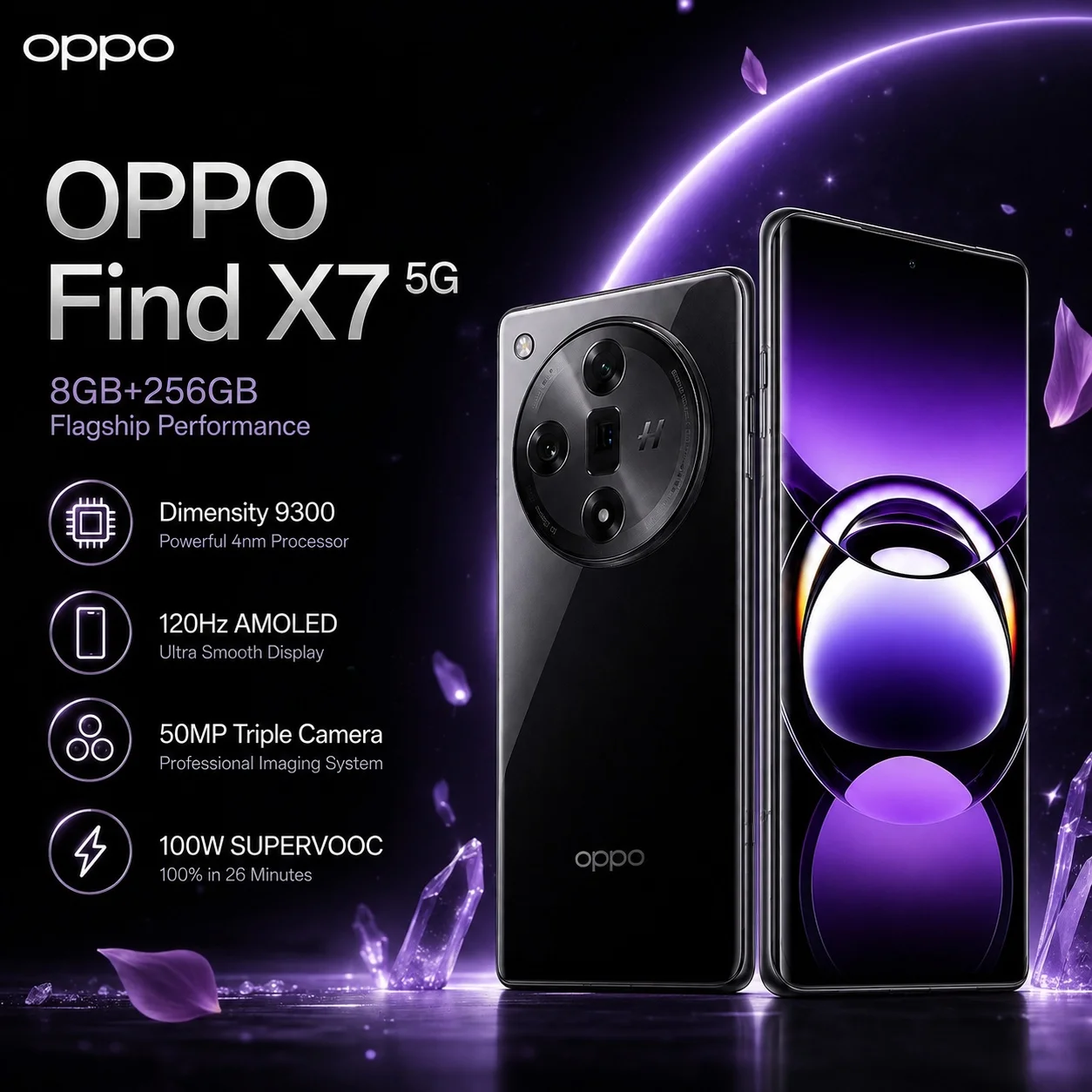 OPPO Find X7 5G Smartphone 8GB+256GB, Dimensity 9300, 4500nit 120Hz Display, 50MP Camera, 5000mAh Battery, 100W SUPERVOOC