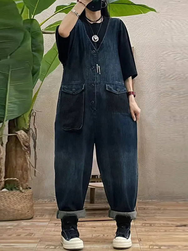 

Модные ретро-комбинезоны из денима для женщин: повседневные, свободные, больших размеров, стройнящие, цельные брюки. Тренд осени, новинка.