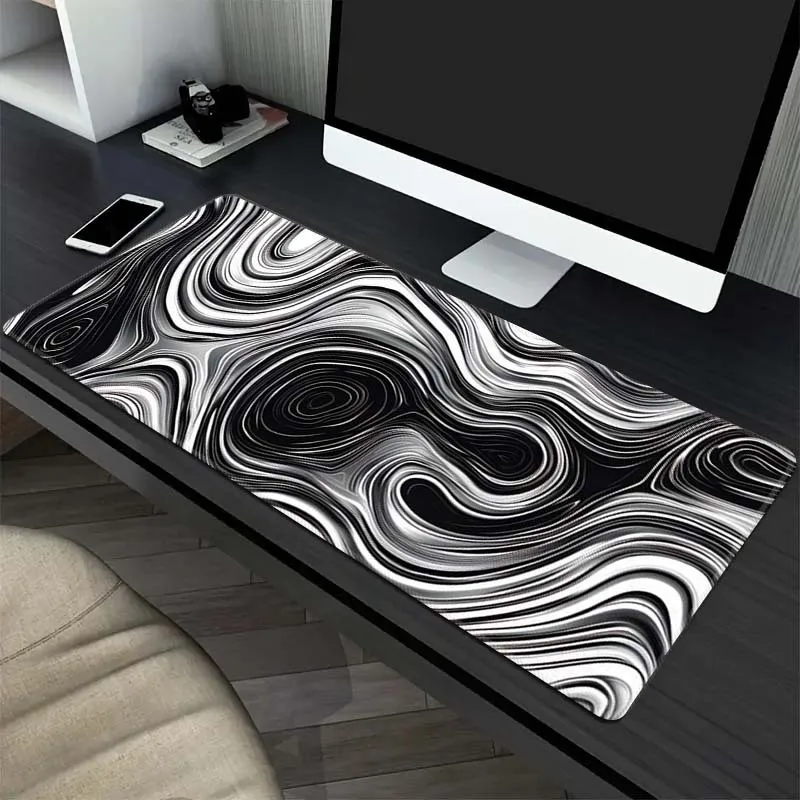 Black White Swirl Extra Large Desk Mat Non-Slip Rubber Gaming Mouse Pad for PC Laptop Workspace