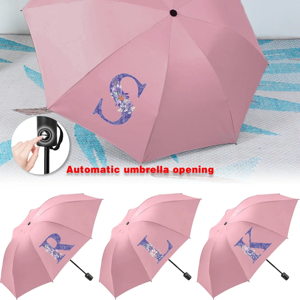 Sun Rain Umbrellas Collapsible Fully Automatic Travel Essentials Protection Increased Thickness Windproof Compact Purple flower