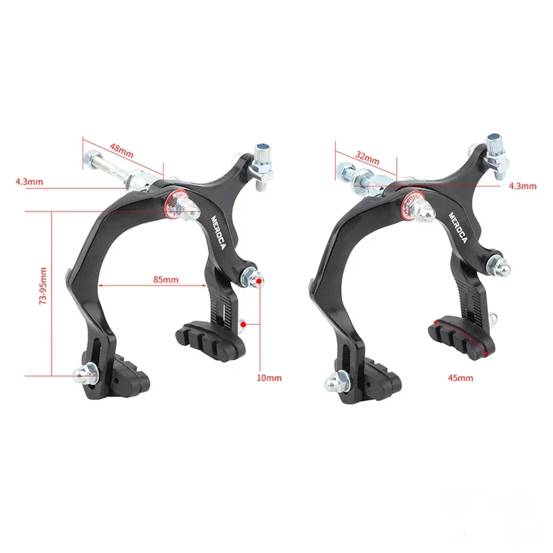 MEROCA 73-95mm Bike C Brake Caliper Set Bicycle Rear Front Long Arm Brakes Kit Aluminum Alloy Side Pull Brake for Cruiser Kids