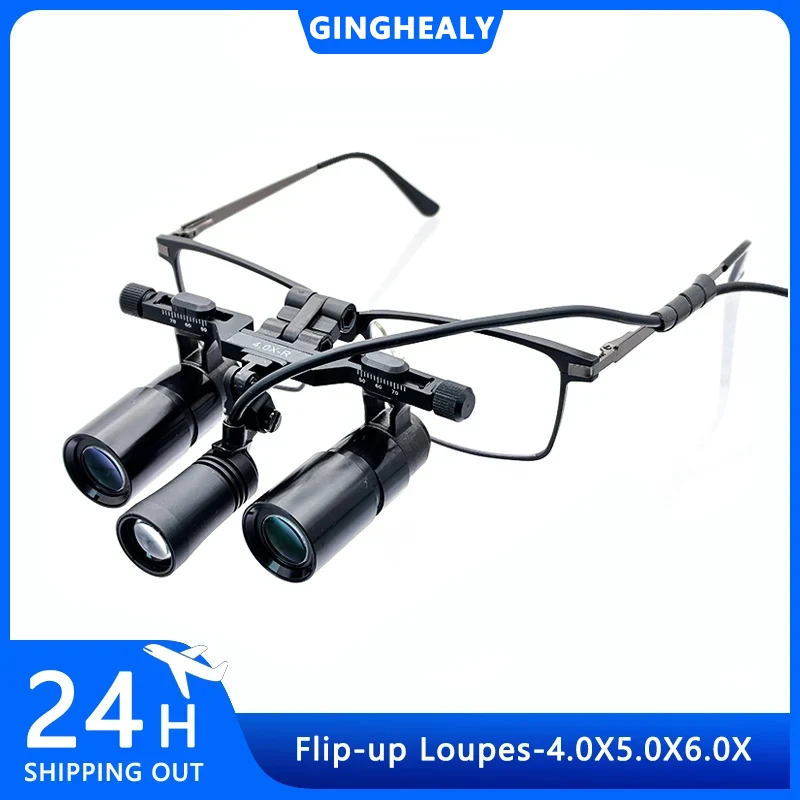 Ginghealy Dent Flip-Up Kepler 4.0X/5.0X/6.0X Wide Working Distance Lightweight and Installable LED Headlight No Battery