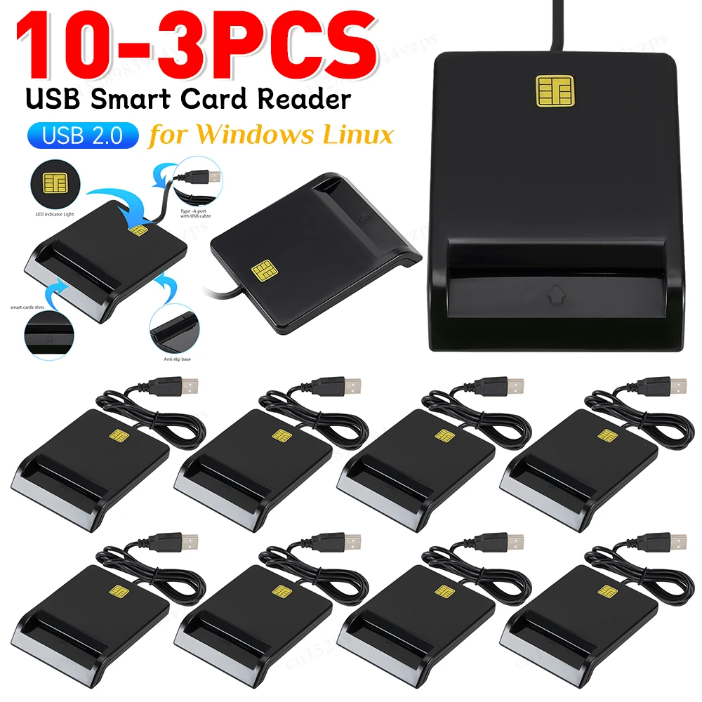 

1-10PCS USB Smart Card Reader Stable Operation Reliable Simplicity for DNIE ATM CAC IC ID SIM Card Cloner Connector Windows