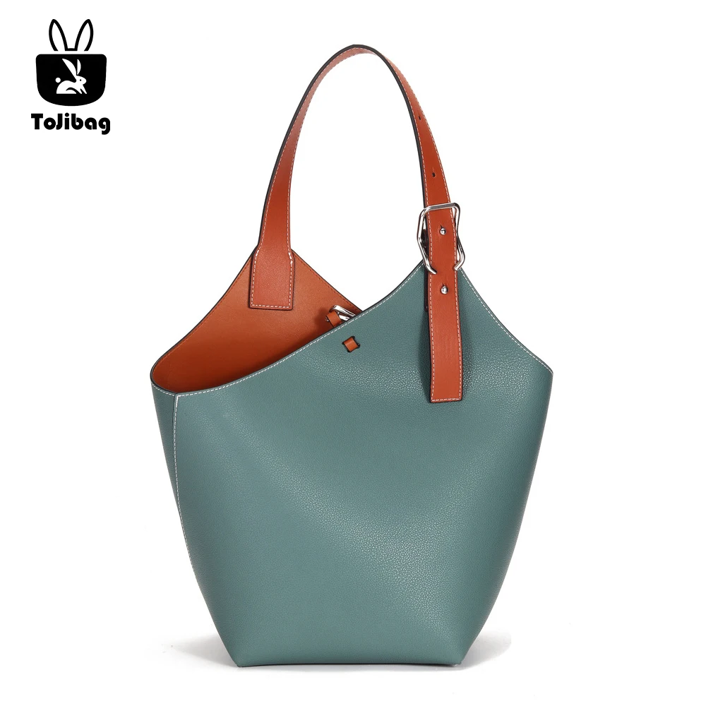 

Luxury Contrasting Color Genuine Leather Large Capacity Women Bags Niche Design Handbag Beef Twolayer Pitot Bag with Liner Bag