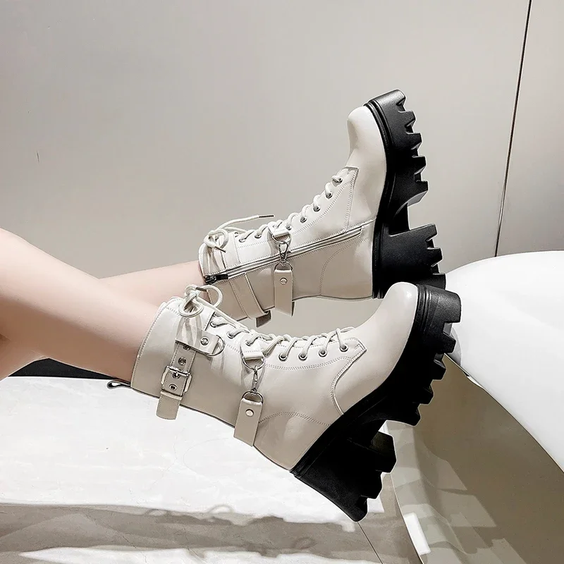 Brand New Gothic Style 8.5CM Platform Vampire Cosplay Women Mid-calf Boots 2023 Winter Wedges Comfy Women Motorcycle Boots Shoes