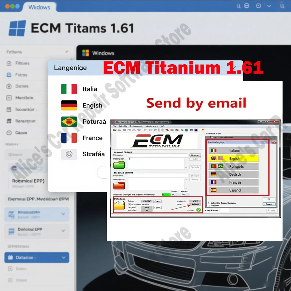 

ECM TITANIUM 1.61 obd2 scanner With 26000 + Driver ECM 18259 + Drivers for ecu tool Send link only for windows 10