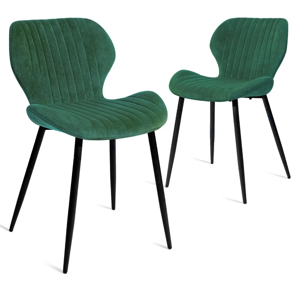 

CangLong Dining Chairs Mid Century Modern Leisure Upholstered Metal Legs for Kitchen Living Room, Set of 2, Green