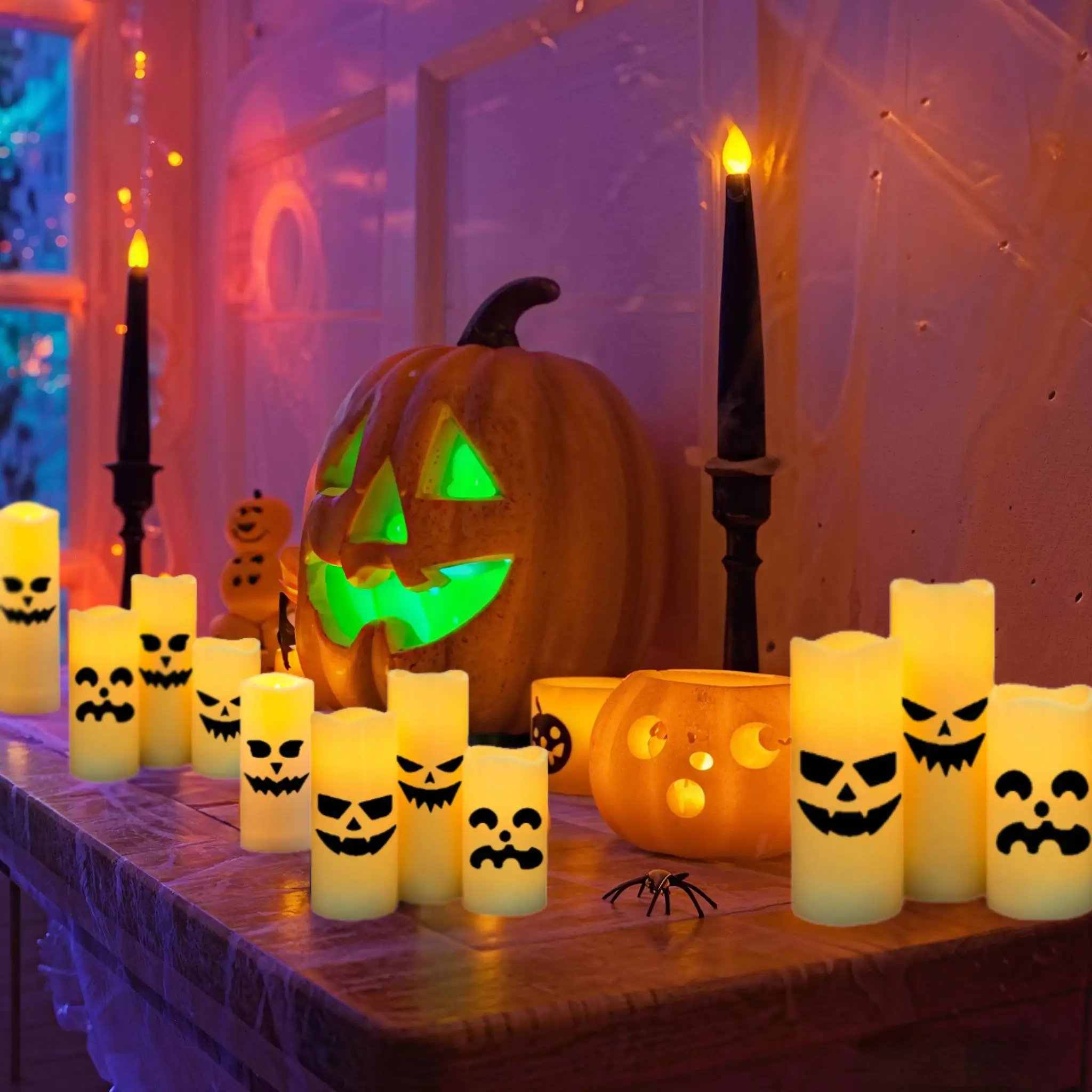 Imagem -03 - Bateria Operado Velas de Halloween com Controle Remoto e Temporizador Fantasma Bruxuleante Velas Pilar Led Decoração de Halloween 1248 Pcs