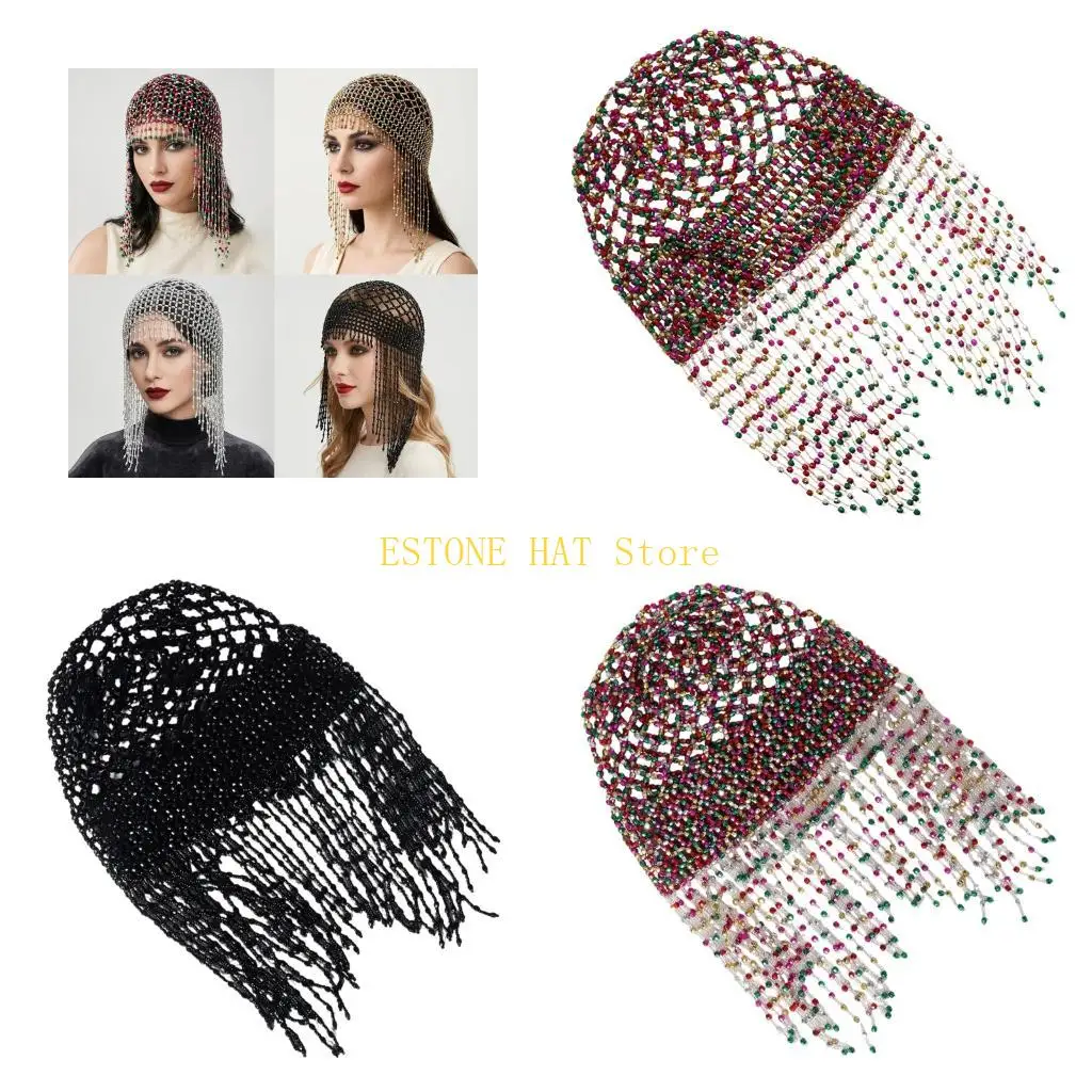 49MF Cosplay Beadwork Hair Net Cap Hair Chain Hat for Photo Styling and Party Outfit