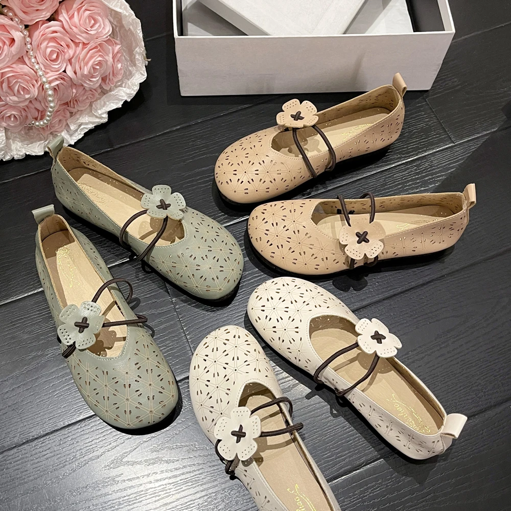 

2025 Summer New Vintage Ethnic Style Hollow Out Comfortable Casual Shallow Sole Women's Shoes Soft Bottom Soft Sole Clogs