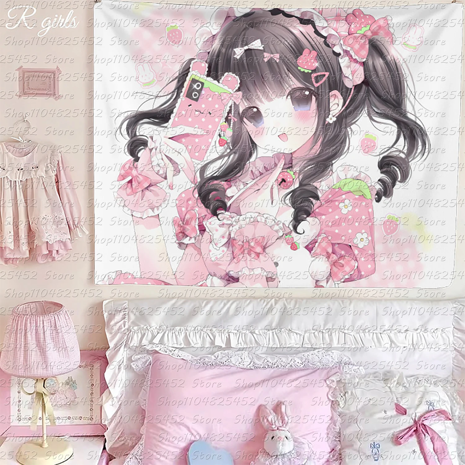 Japanischer Wandbehang im Vintage-Stil mit süßem Mädchenmotiv, Ins-Hintergrundstoff, Wandteppich zur Dekoration des Nachttisches im Studentenzimmer