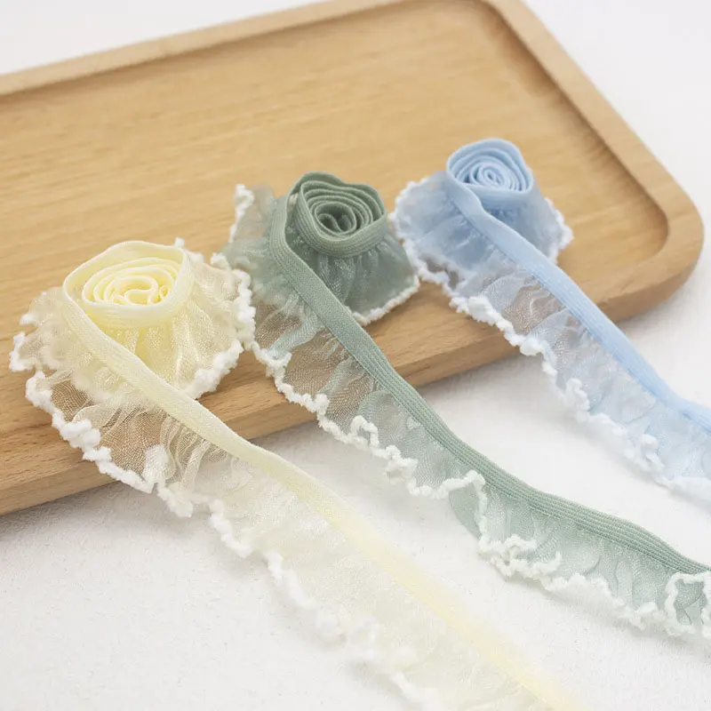 2/5/10 Meter elastisches Rüschen-Spitzenband, transparenter Chiffon-Besatz, Spitzenstoffband für DIY-Bekleidung, Nähen, handgefertigte Accessoires, 2 cm – Detail 3